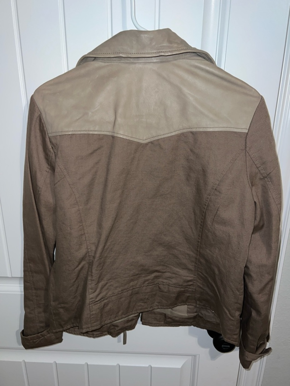 Lucky Brand Taupe and Brown Linen & Leather Moto Jacket size M - Picture 12 of 14